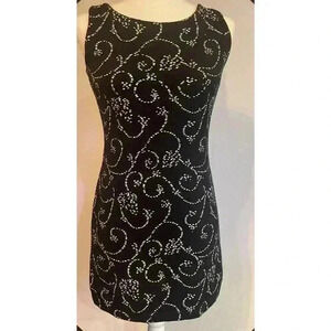 St. Joh Couture Cocktail Dress 4 Black Knit Sleeveless Rhinestone Party Sparkly